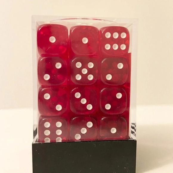 Chessex 36 Dice  Set Translucent Red White 12mm CHX 23804 - Picture 8 of 9